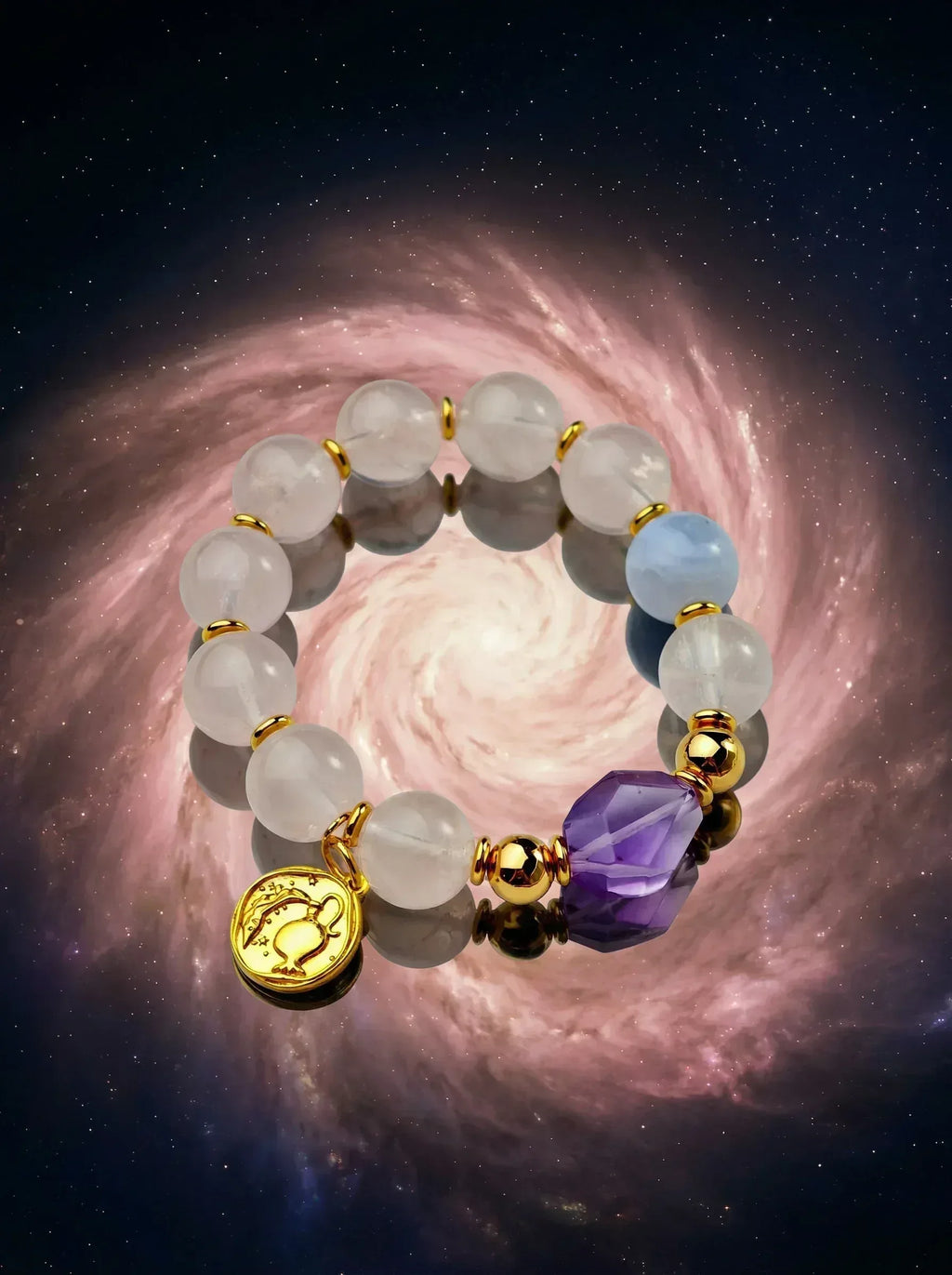Stella Whisper · Aquarius Zodiac Crystal Bracelet | Rose Quartz, Amethyst & Blue Lace Agate