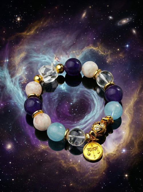 Stella Whisper · Libra Zodiac Crystal Bracelet | Amethyst, Aquamarine & Clear Quartz