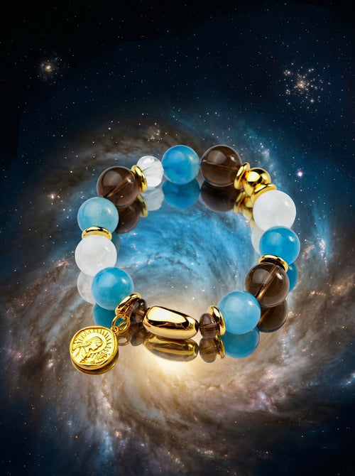 Stella Whisper · Virgo Zodiac Crystal Bracelet | Aquamarine, Smoky Quartz & Selenite
