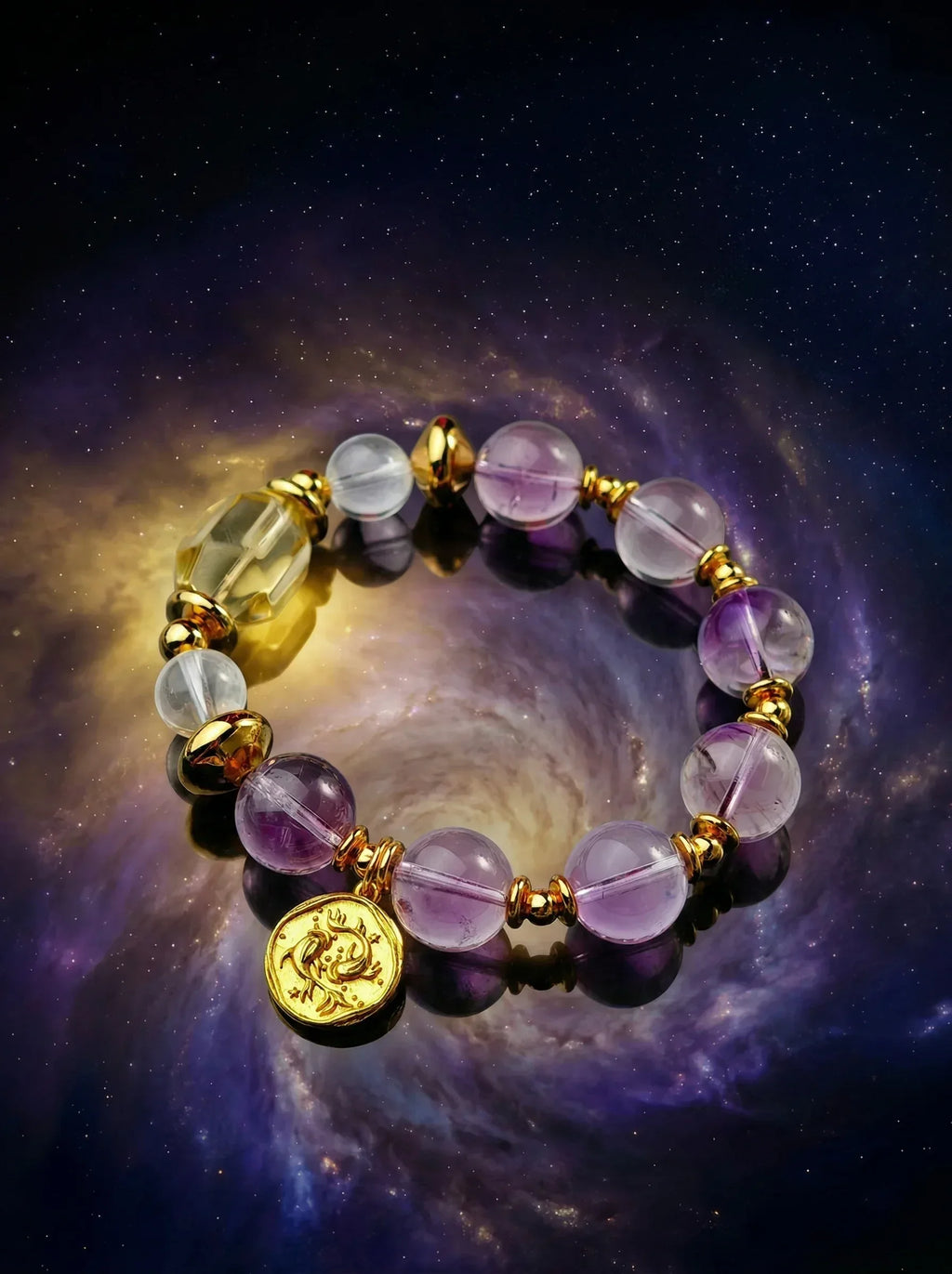 Stella Whisper · Pisces Zodiac Crystal Bracelet | Amethyst, Aquamarine & Moonstone