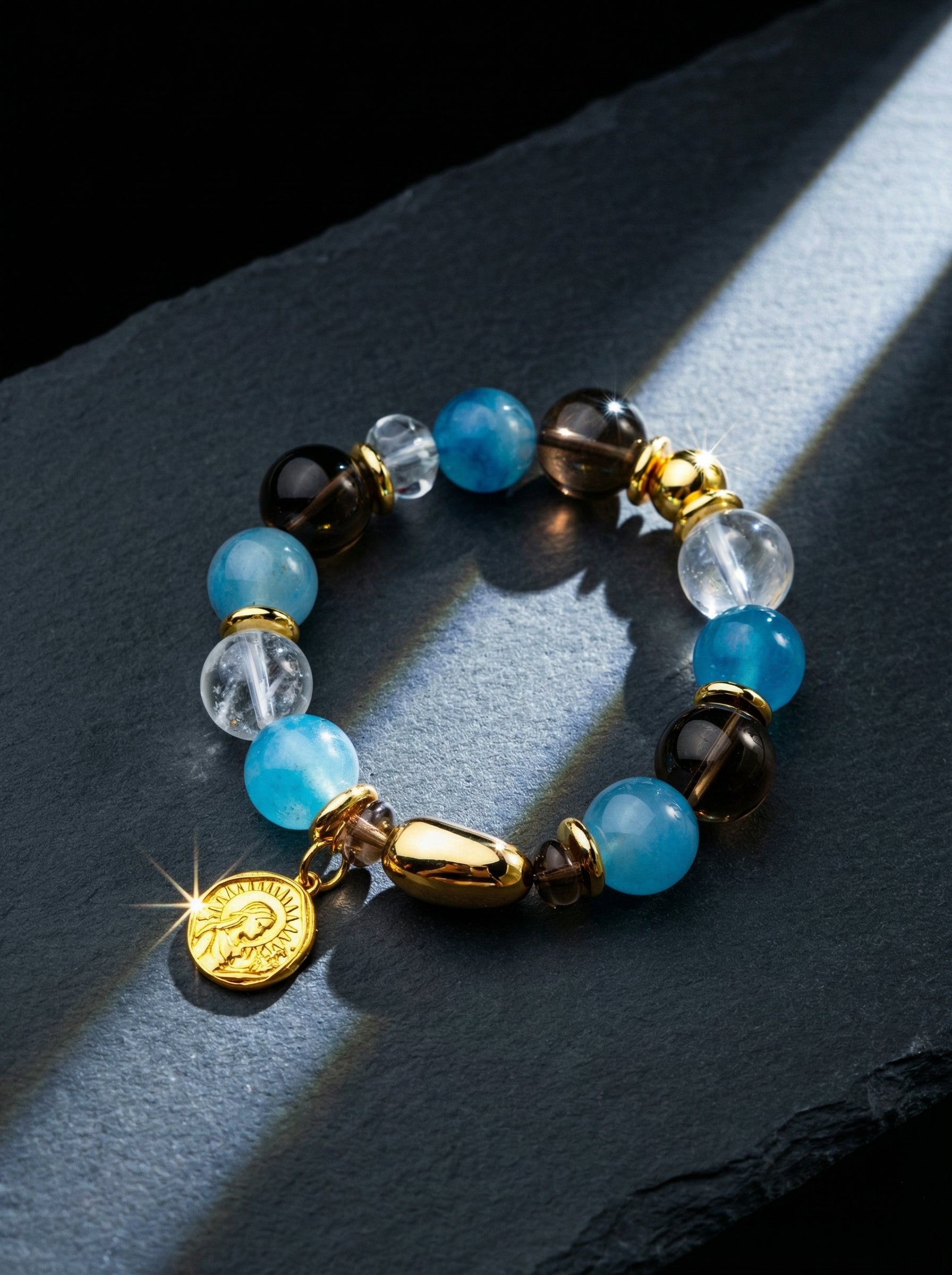 Stella Whisper · Virgo Zodiac Crystal Bracelet | Aquamarine, Smoky Quartz & Selenite