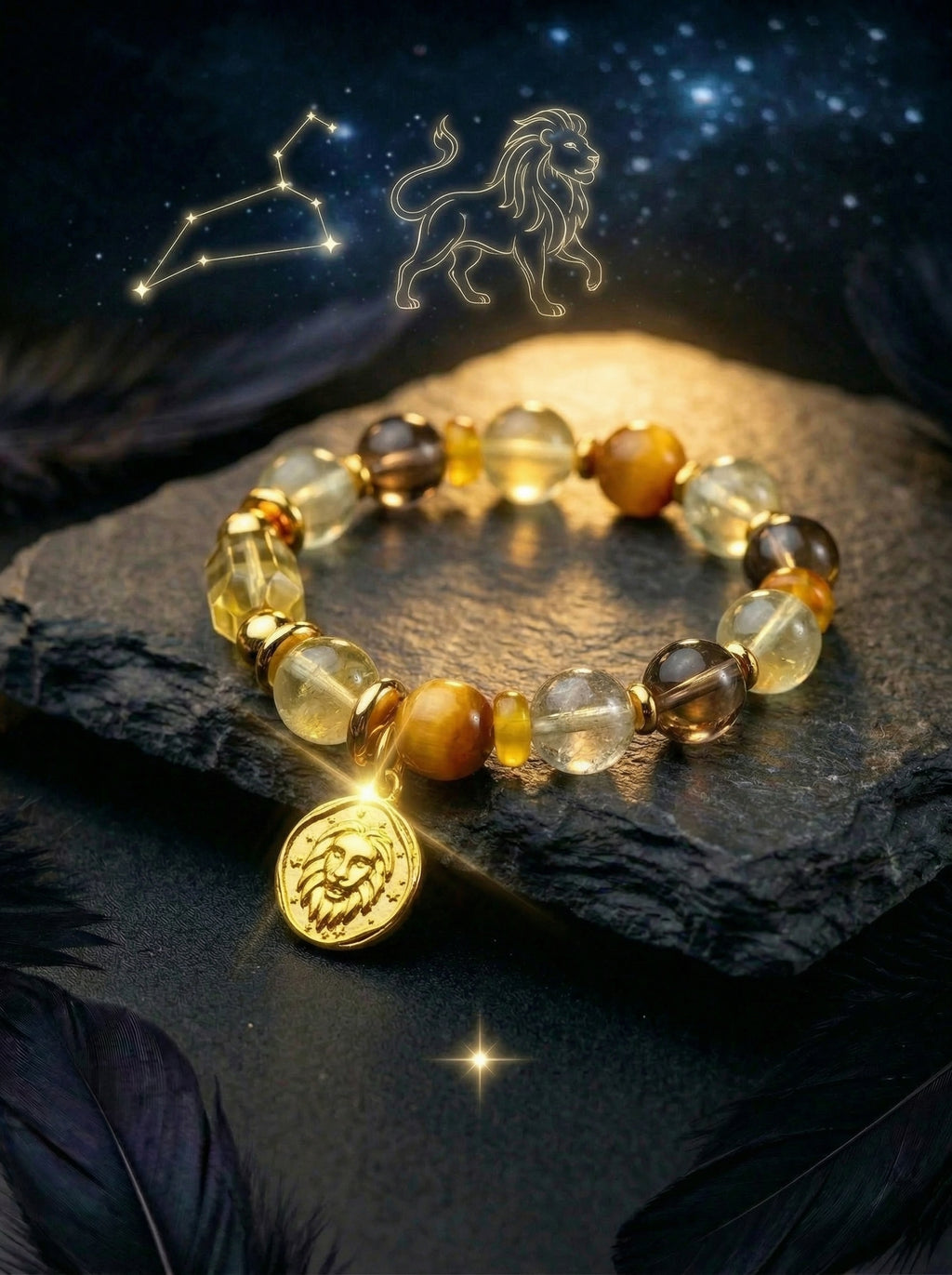 Stella Whisper · Leo Zodiac Crystal Bracelet | Citrine, Tiger's Eye & Amber