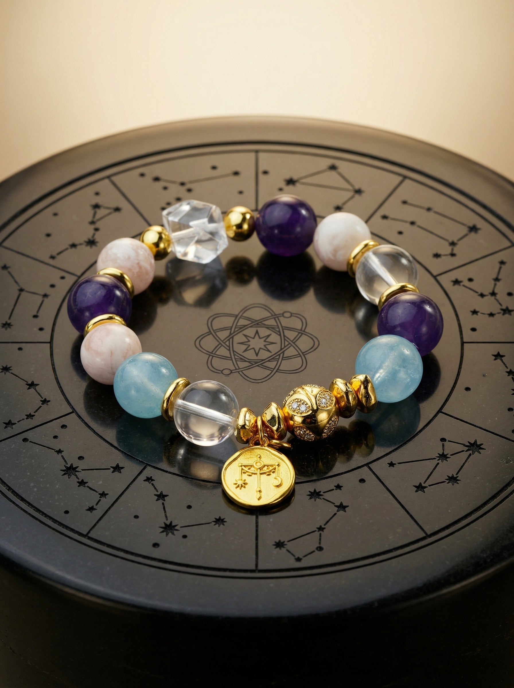 Stella Whisper · Libra Zodiac Crystal Bracelet | Amethyst, Aquamarine & Clear Quartz