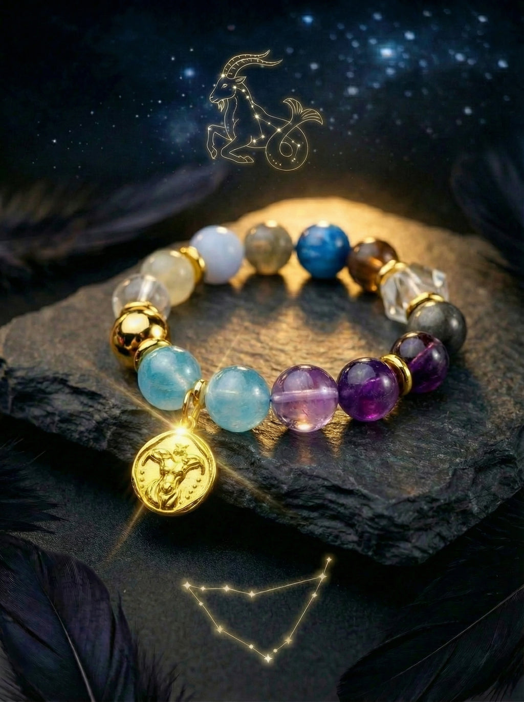Stella Whisper · Capricorn Zodiac Crystal Bracelet | Labradorite & Blue Lace Agate