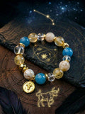 Stella Whisper · Taurus Zodiac Crystal Bracelet | Aquamarine & Golden Rutilated Quartz