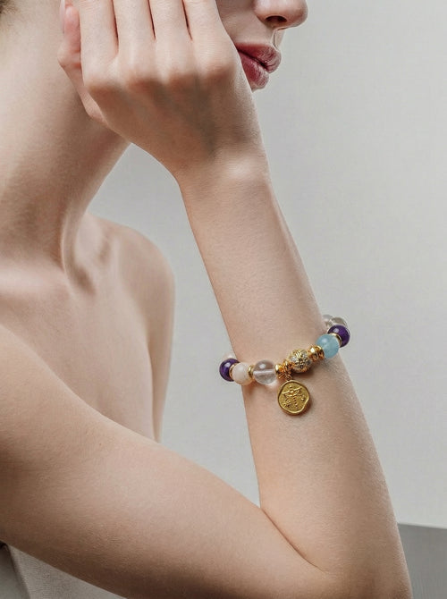 Stella Whisper · Libra Zodiac Crystal Bracelet | Amethyst, Aquamarine & Clear Quartz