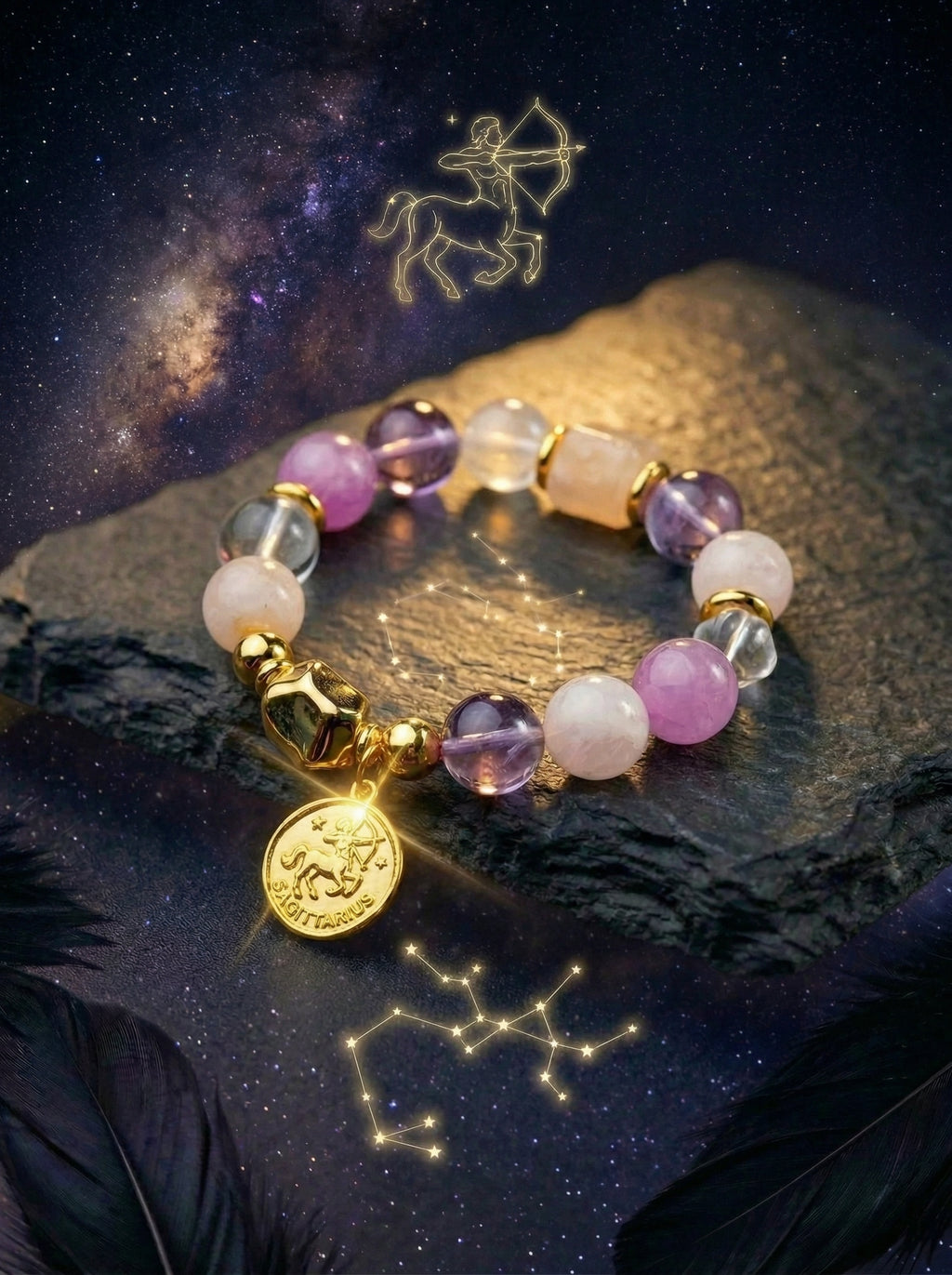 Stella Whisper · Sagittarius Zodiac Crystal Bracelet | Purple Kunzite & Amethyst
