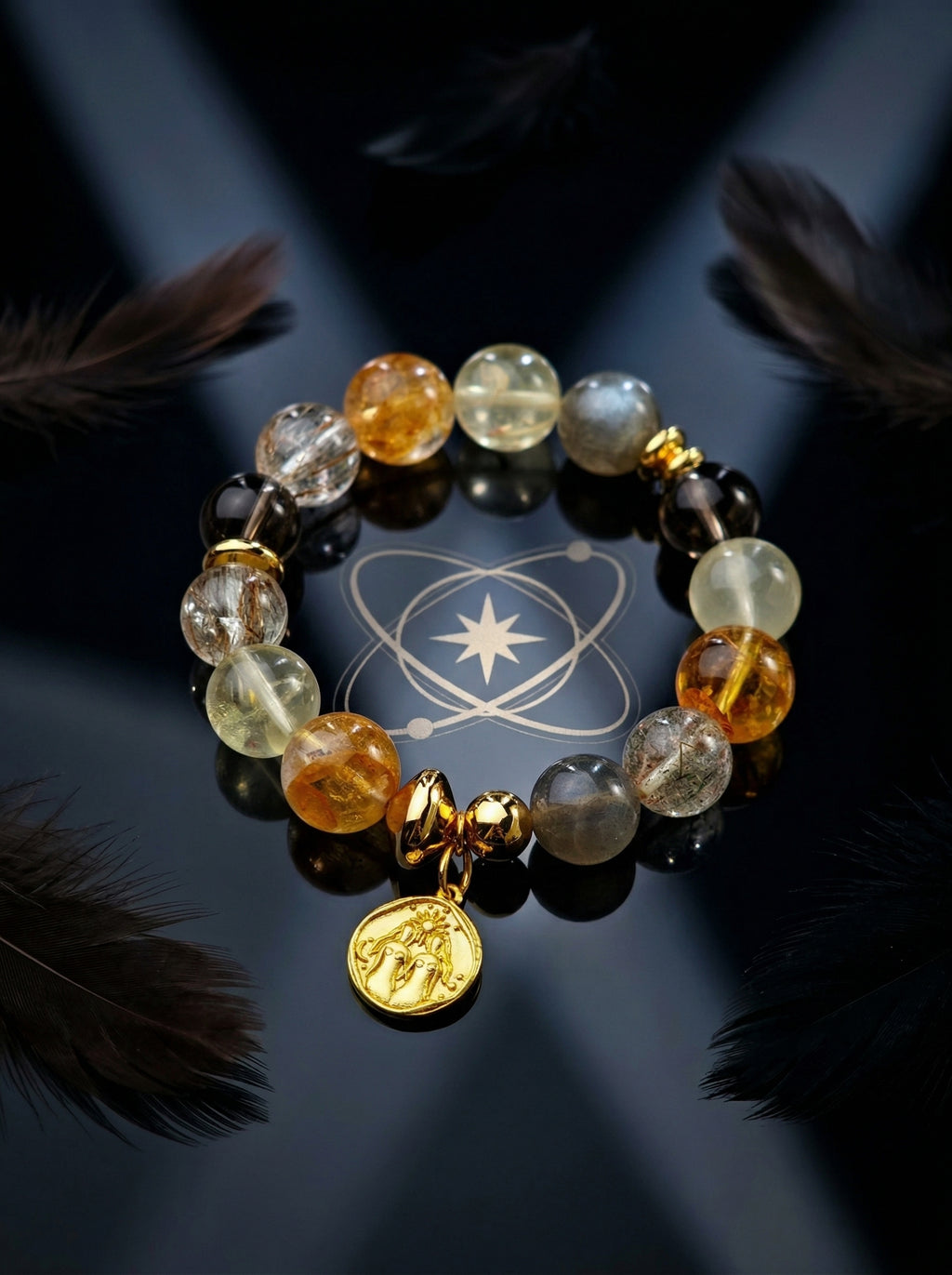 Stella Whisper · Gemini Zodiac Crystal Bracelet | Citrine, Smoky Quartz & Labradorite