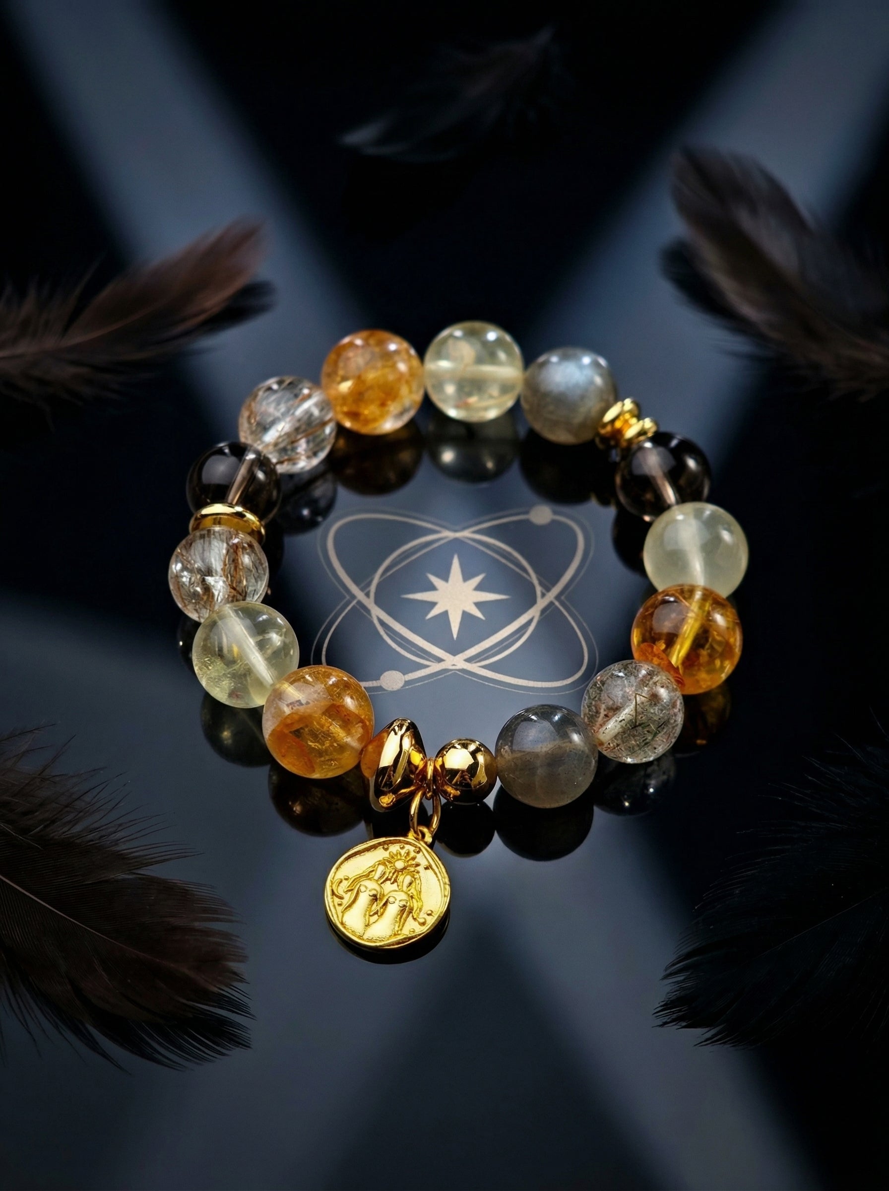 Stella Whisper · Gemini Zodiac Crystal Bracelet | Citrine, Smoky Quartz & Labradorite