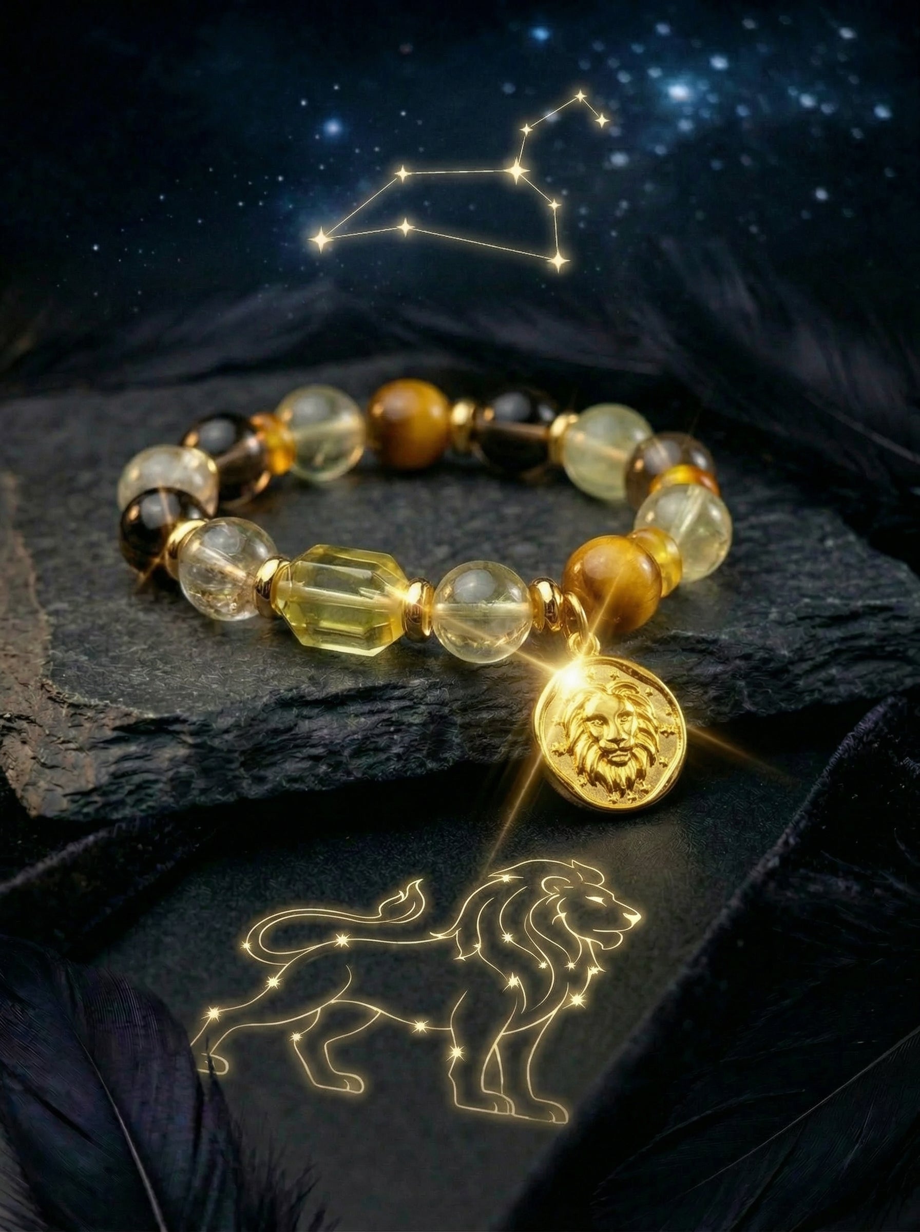 Stella Whisper · Leo Zodiac Crystal Bracelet | Citrine, Tiger's Eye & Amber
