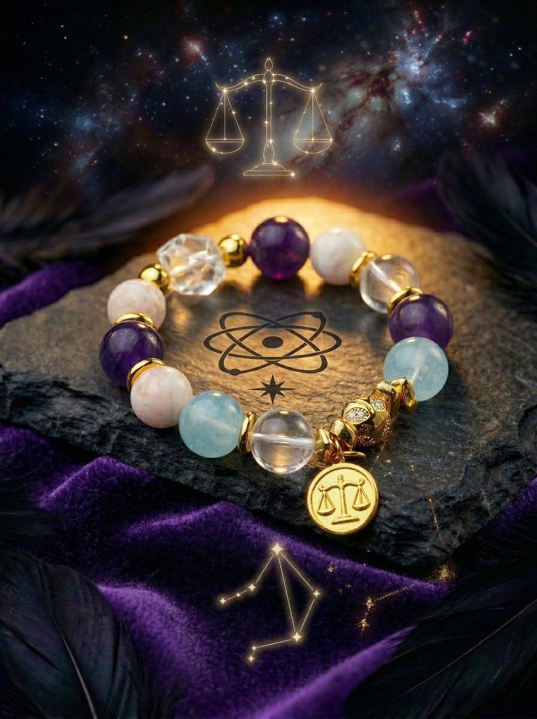 Stella Whisper · Libra Zodiac Crystal Bracelet | Amethyst, Aquamarine & Clear Quartz