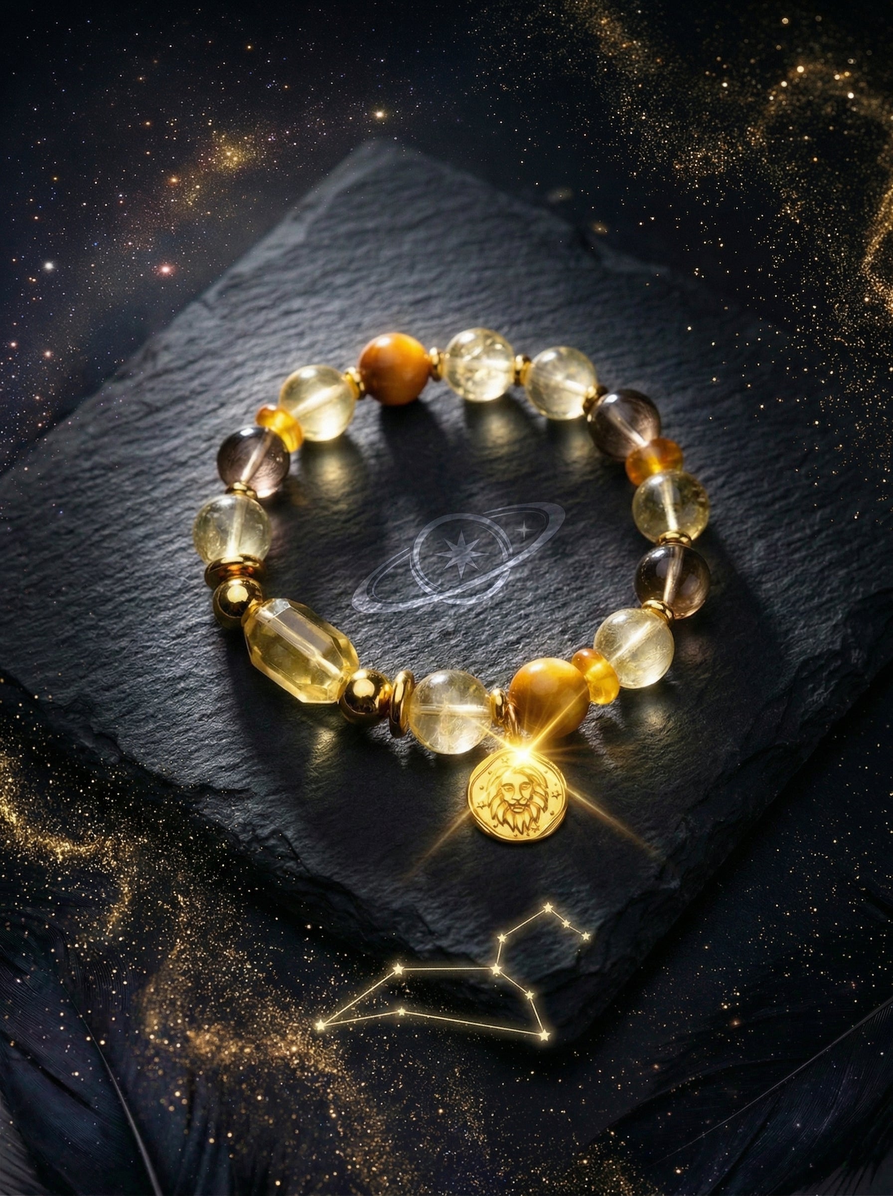 Stella Whisper · Leo Zodiac Crystal Bracelet | Citrine, Tiger's Eye & Amber
