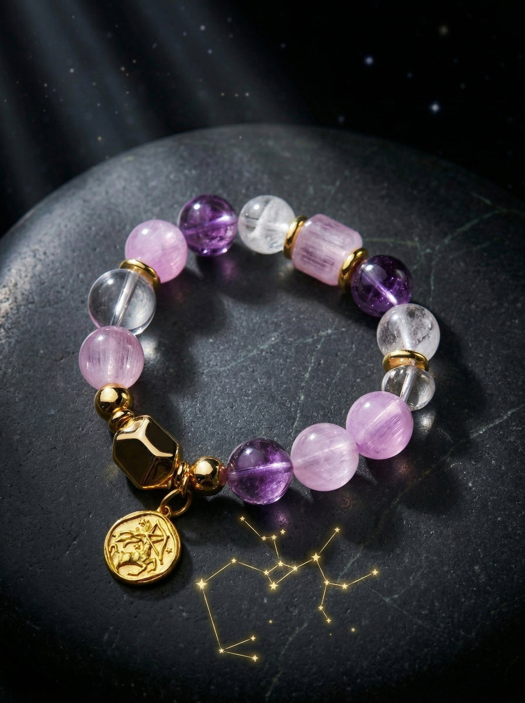 Stella Whisper · Sagittarius Zodiac Crystal Bracelet | Purple Kunzite & Amethyst