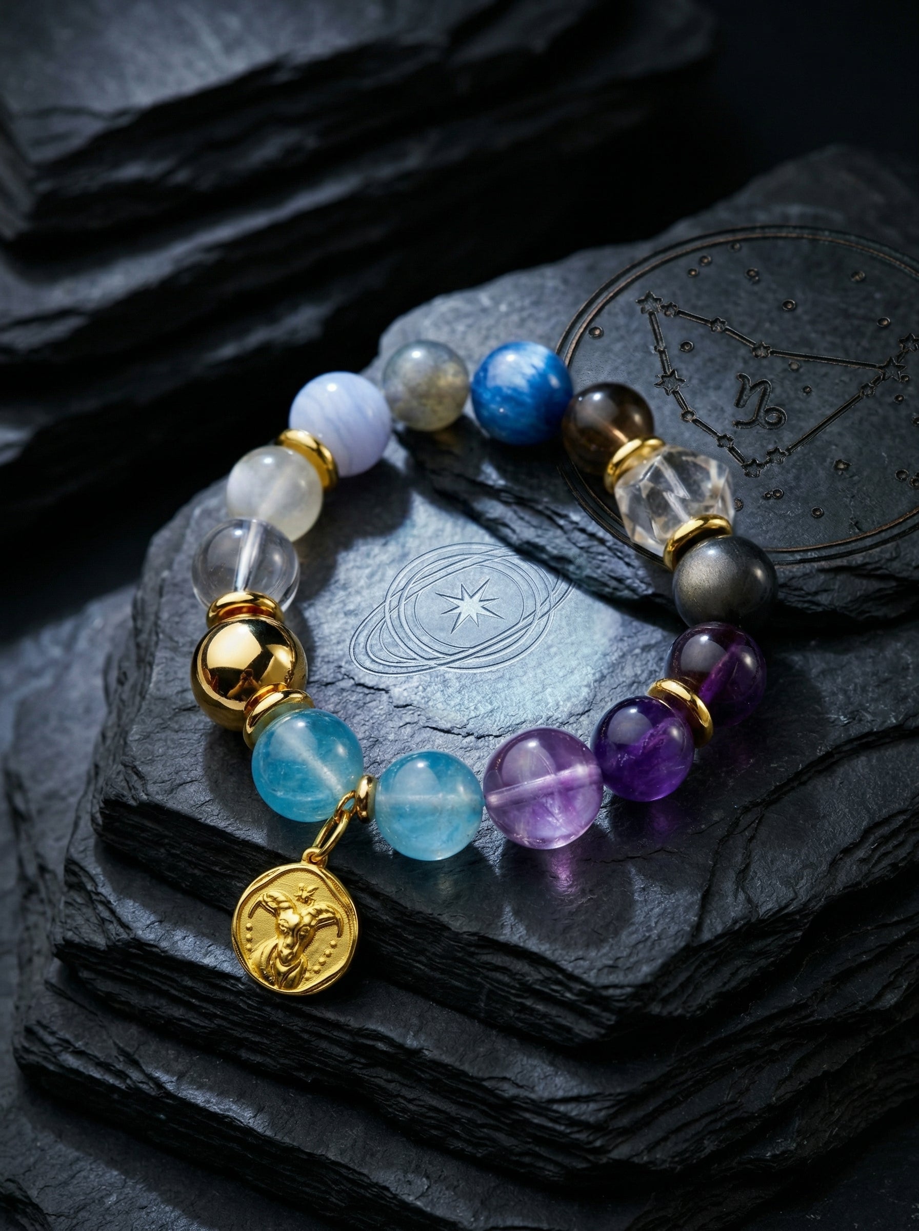 Stella Whisper · Capricorn Zodiac Crystal Bracelet | Labradorite & Blue Lace Agate