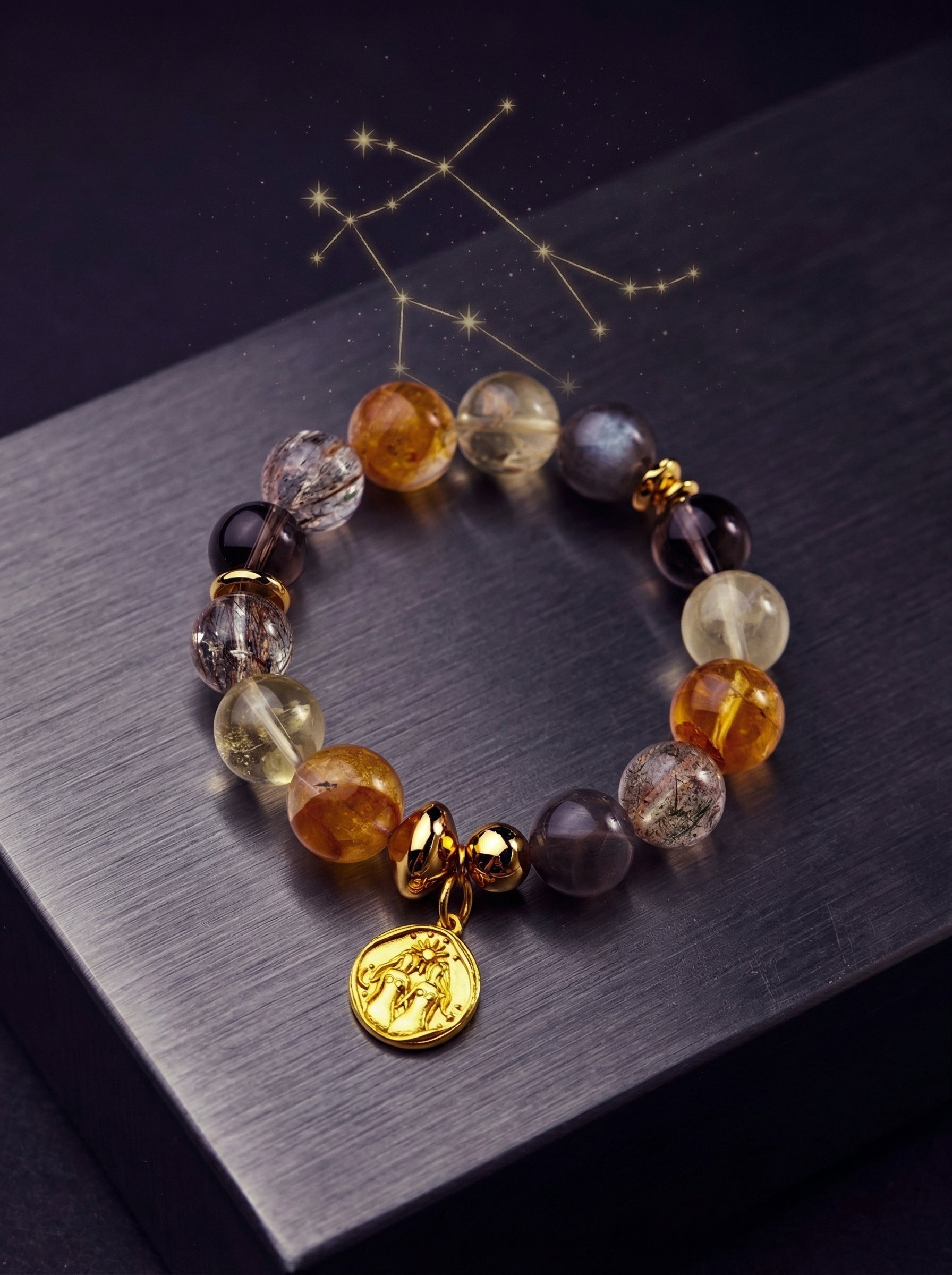Stella Whisper · Gemini Zodiac Crystal Bracelet | Citrine, Smoky Quartz & Labradorite
