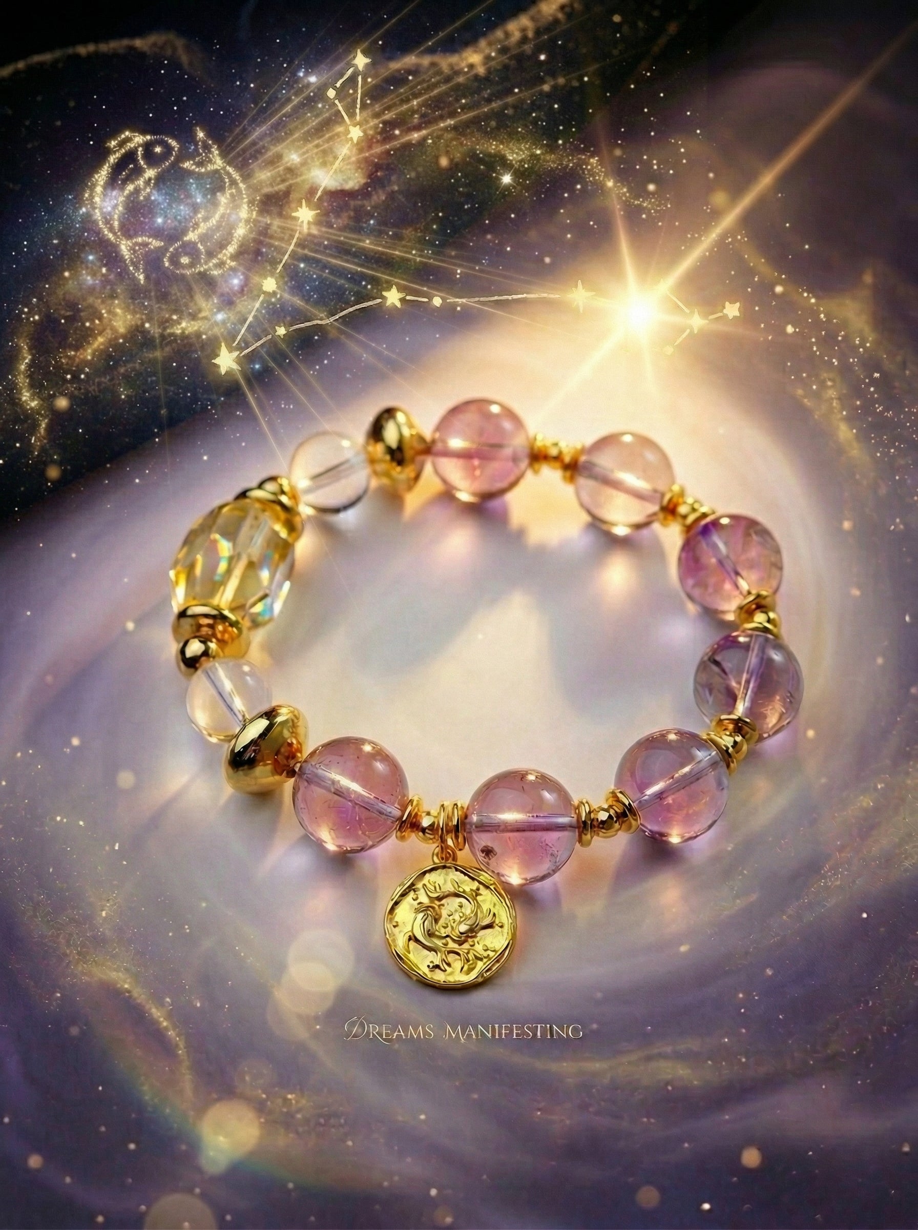 Stella Whisper · Pisces Zodiac Crystal Bracelet | Amethyst, Aquamarine & Moonstone