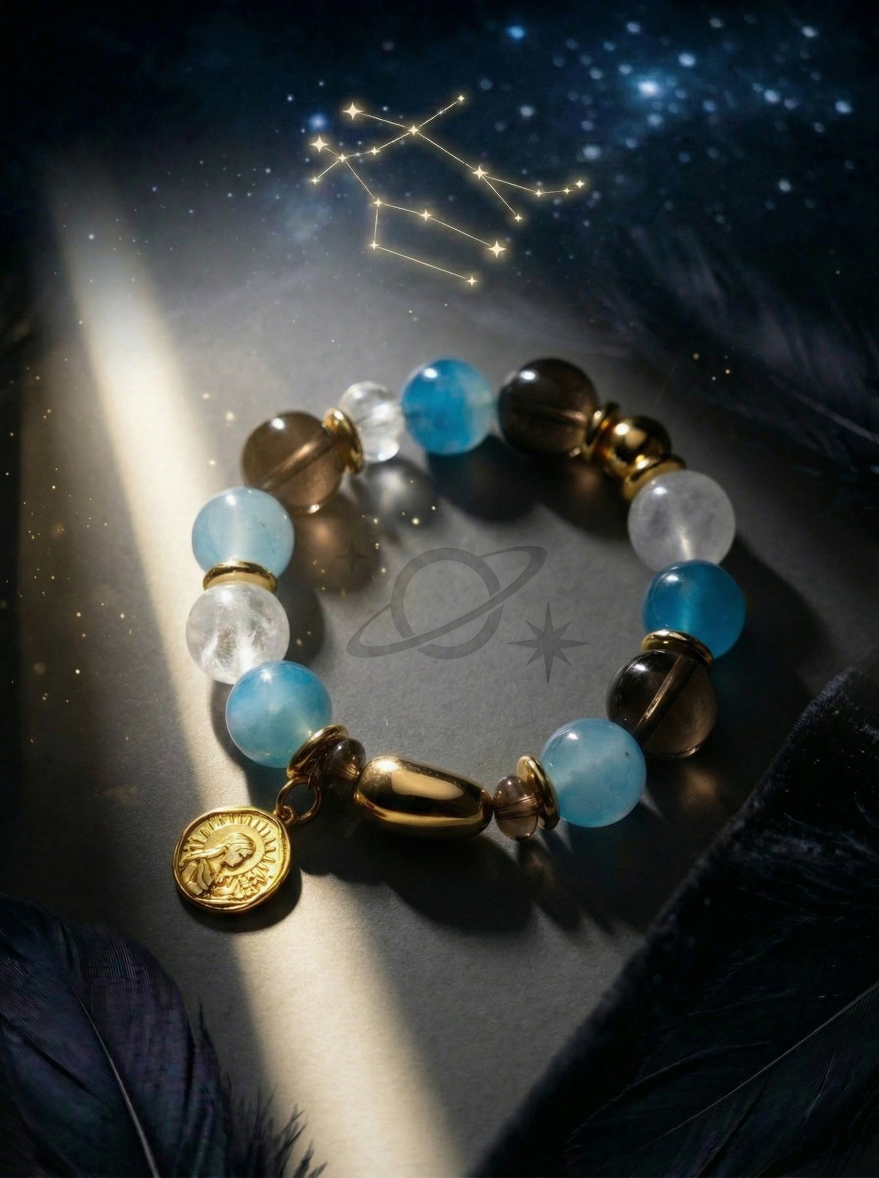 Stella Whisper · Virgo Zodiac Crystal Bracelet | Aquamarine, Smoky Quartz & Selenite