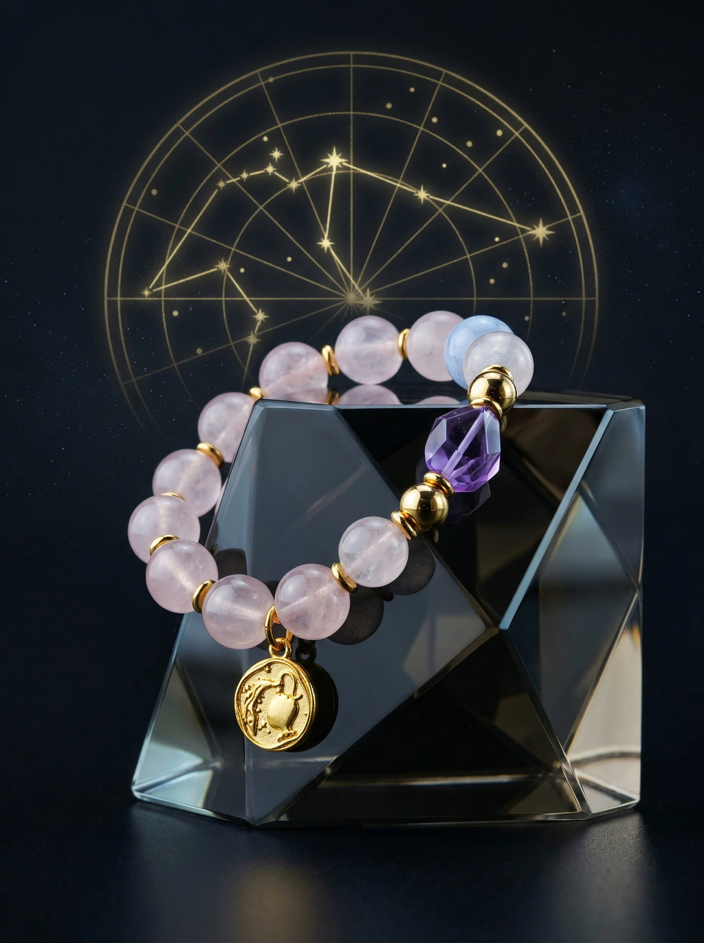 Stella Whisper · Aquarius Zodiac Crystal Bracelet | Rose Quartz, Amethyst & Blue Lace Agate