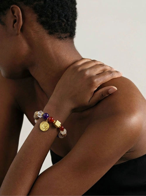 Stella Whisper · Aries Zodiac Crystal Bracelet | Golden Rutilated Quartz, Amethyst & Clear Quartz